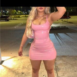 Pink PU Leather Bodycon Dress